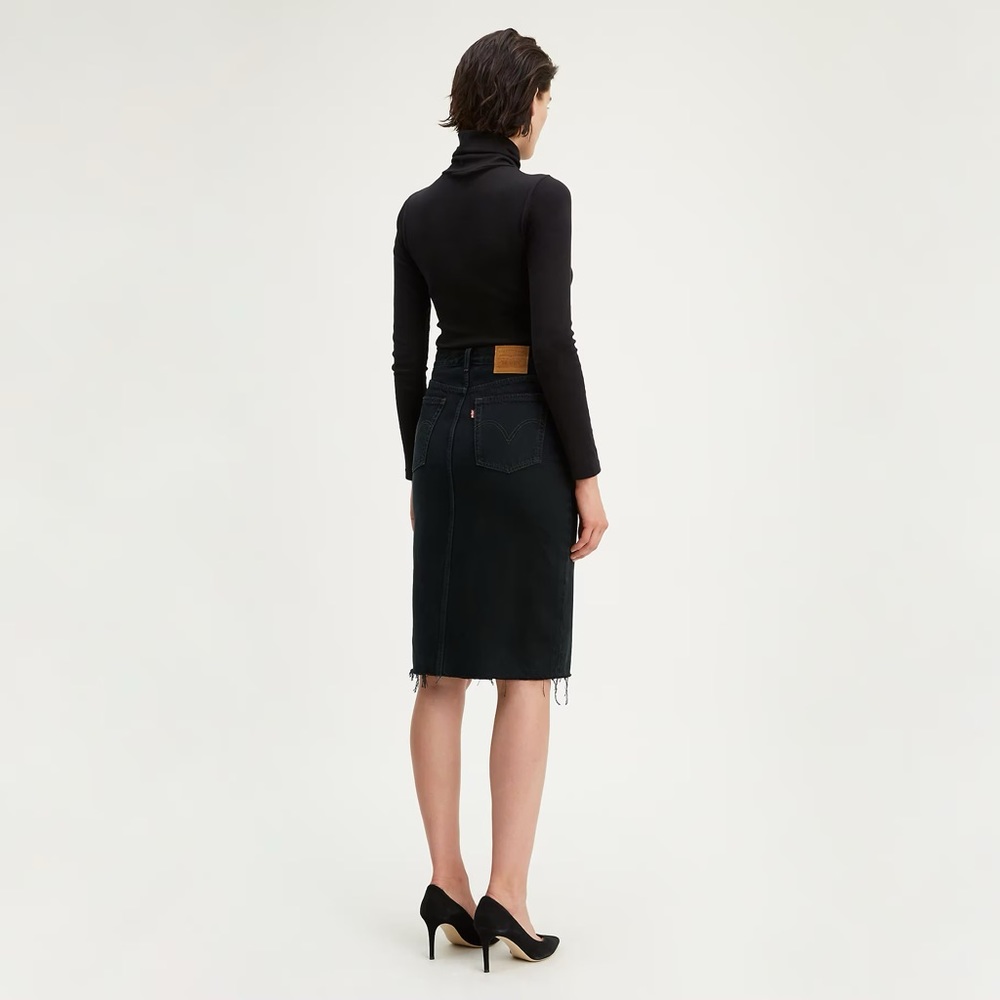 NWT Levi’s High Rise Deconstructed Midi Denim Skirt Black 24